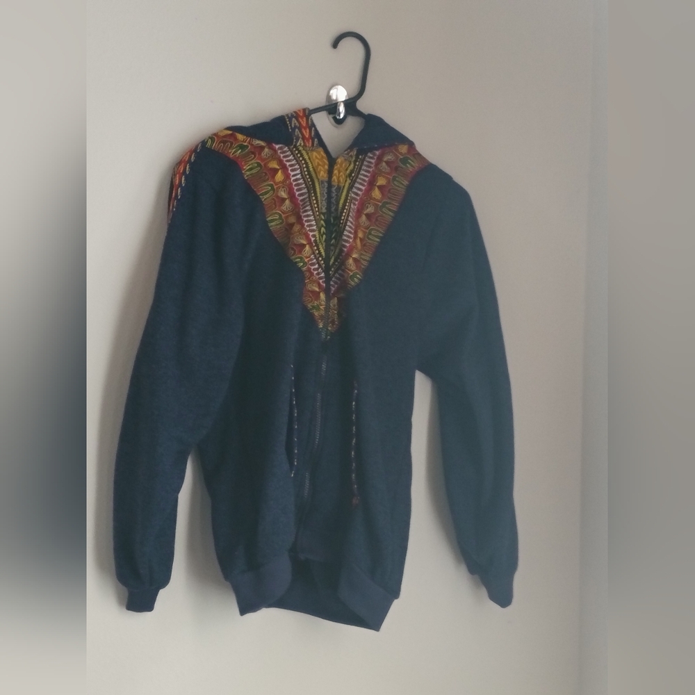 Unbranded Jacket Unisex Large African Print Zip-Up Hoodie Academia Cozy Warm Y2K